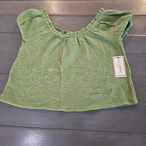 No Comment NY LA Women's textured woven green short sleeve top size small